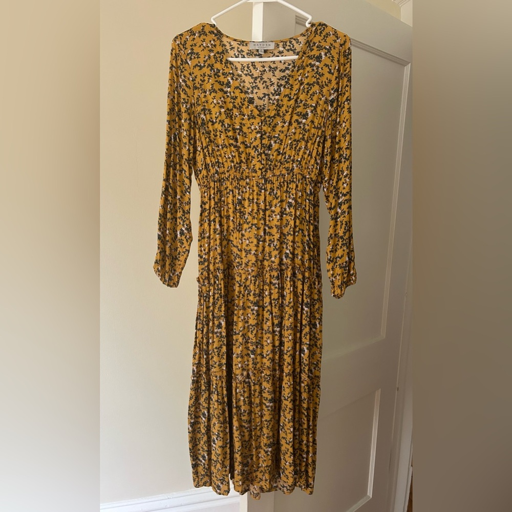 Yellow floral midi dress